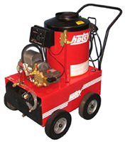 Hotsy Model 550s used and rebuilt diesel fired hot water pressure washer with 1000 pounds per square inch at 2.2 gallons per minute and a 120 volt motor