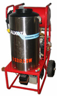 Alkota S212-SSW used and rebuilt diesel fired hot water pressure washer with 1200 pounds per square inch at 2.2 gallons per minute and a 110 volt motor