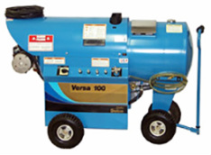Delco Versa 100 used and rebuilt diesel fired hot water pressure washer with 1000 pounds per square inch at 2.5 gallons per minute and a 110 volt motor