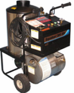 Delco 385DD used and rebuilt diesel fired hot water pressure washer with 1000 pounds per square inch at 3 gallons per minute and a 110 volt motor