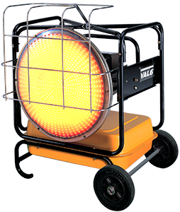 111,000 BTU high efficiency portable Val6 KBE5S infrared space heater that runs off of diesel or kerosene with a 9 gallon tank capacity and low fuel consumption