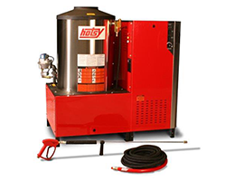 Fuel oil heated and electric powered Hotsy 1800 Series hot water pressure wahser